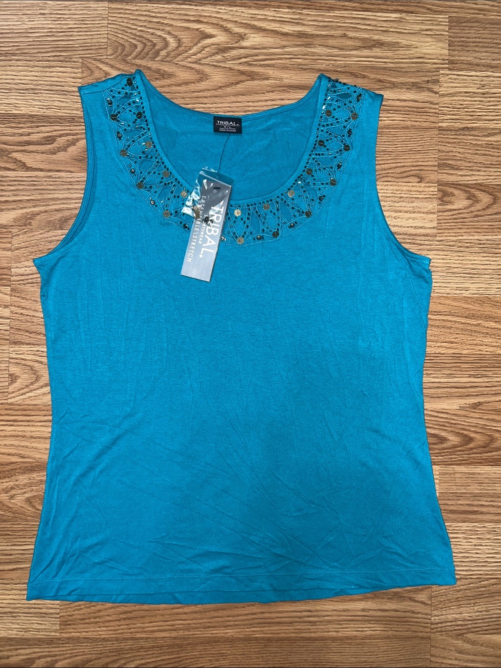NWT Tribal Teal Embellished Scoop Neck Tank